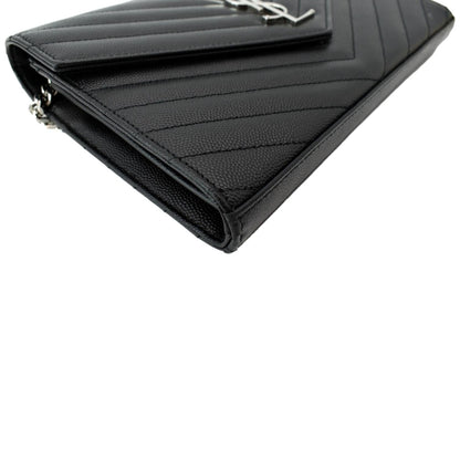 Yves Saint Laurent Embossed Leather Wallet on Chain Shoulder Bag Black