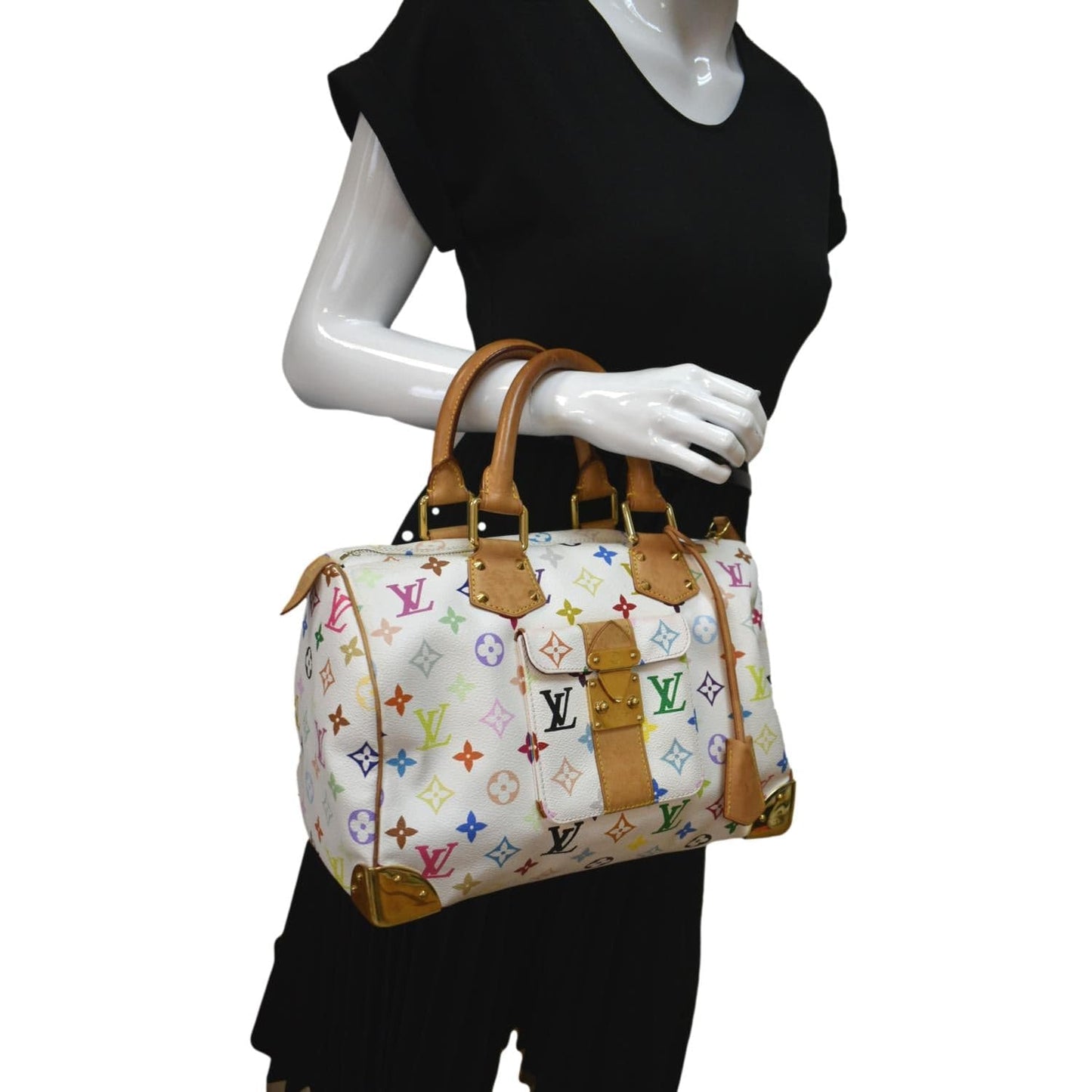LOUIS VUITTON Speedy 30 Monogram Multicolor Satchel Bag White