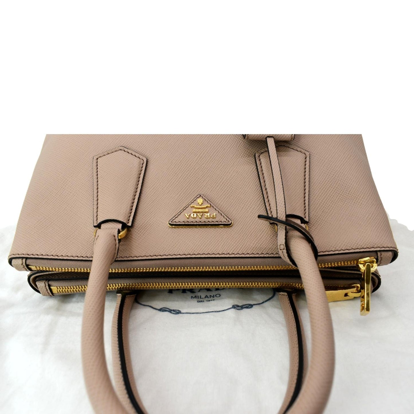 PRADA Double Handle Saffiano Leather Tote Bag Nude Pink