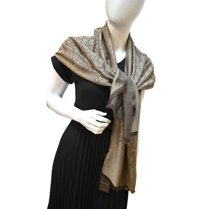 Gucci GG Wool Silk Scarf Tan