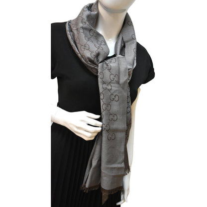 GUCCI Light Grey Wool Silk Scarf