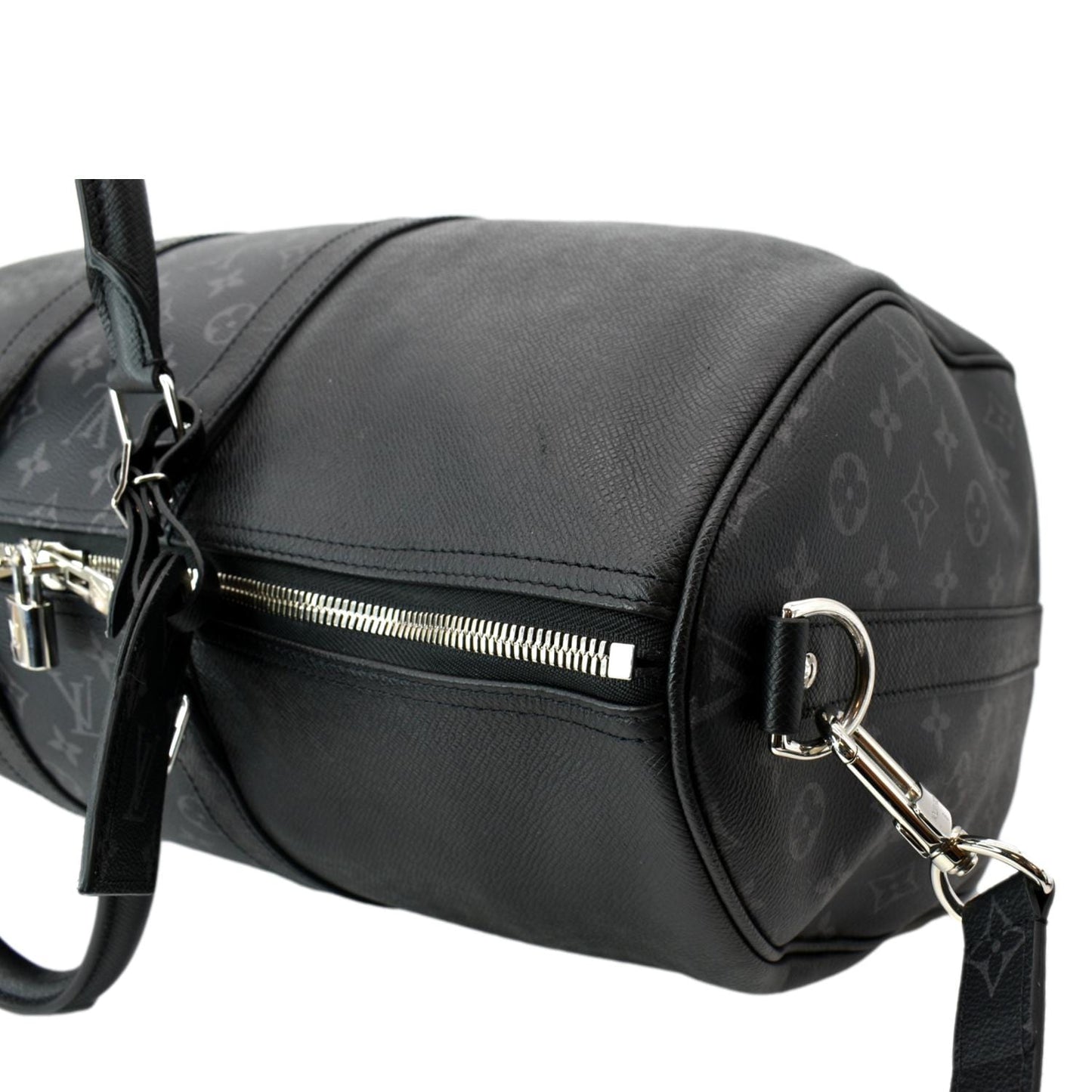 LOUIS VUITTON Keepall 50 Bandouliere Monogram Taiga Leather Travel Bag Black