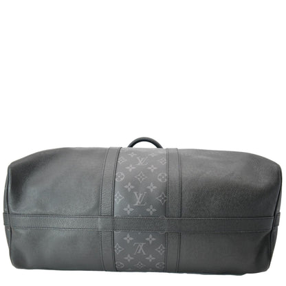 LOUIS VUITTON Keepall 50 Bandouliere Monogram Taiga Leather Travel Bag Black