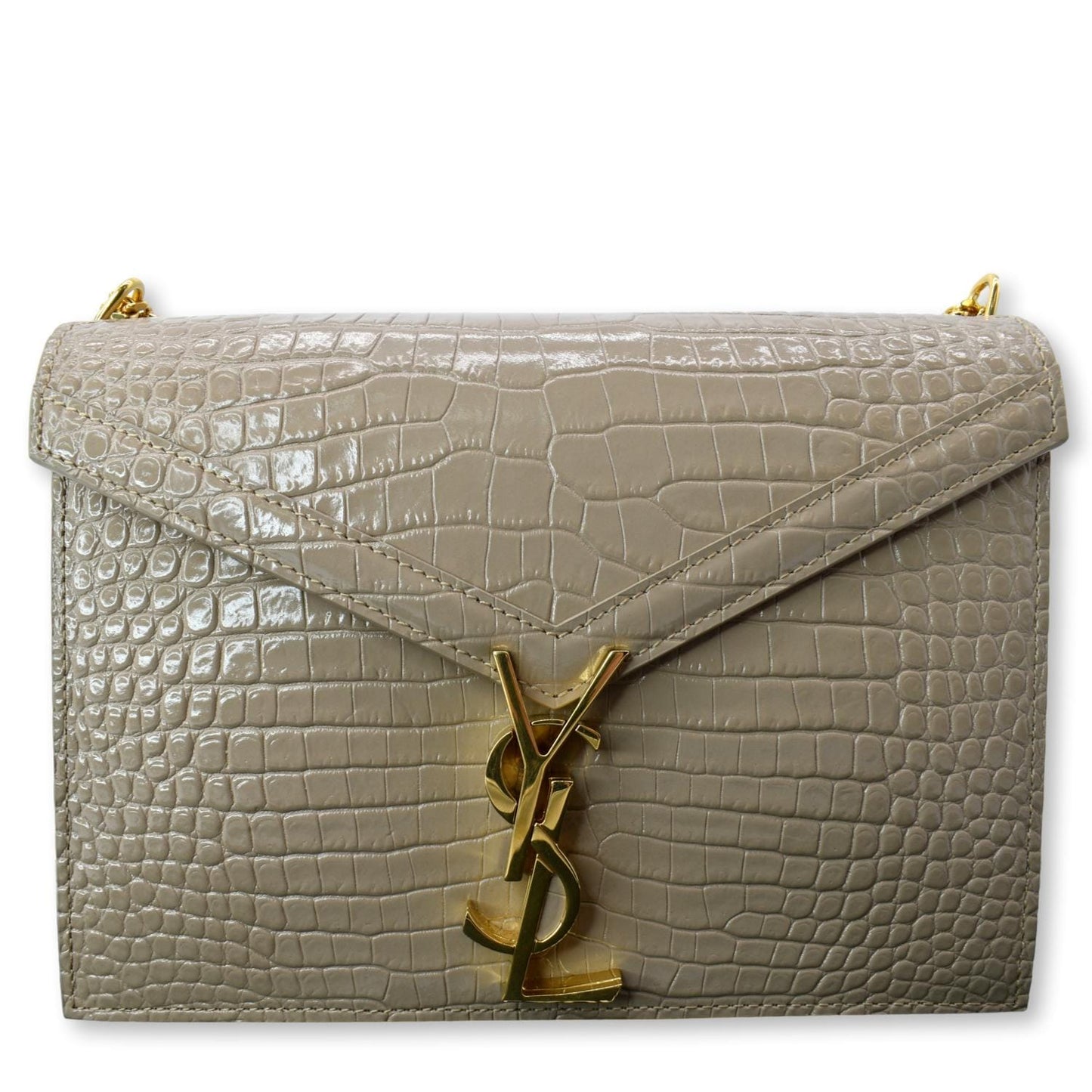 YVES SAINT LAURENT Cassandra Top Handle Embossed Shoulder Bag Beige