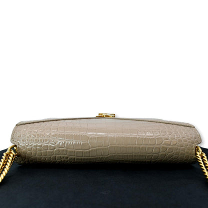 YVES SAINT LAURENT Cassandra Top Handle Embossed Shoulder Bag Beige