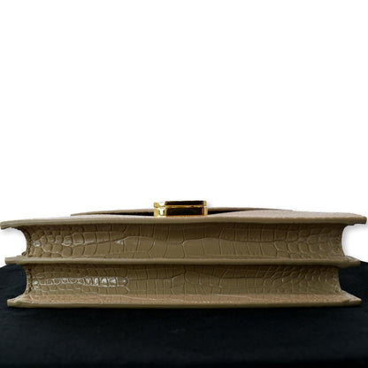 YVES SAINT LAURENT Cassandra Top Handle Embossed Shoulder Bag Beige