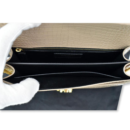 YVES SAINT LAURENT Cassandra Top Handle Embossed Shoulder Bag Beige