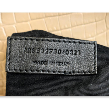 YVES SAINT LAURENT Cassandra Top Handle Embossed Shoulder Bag Beige