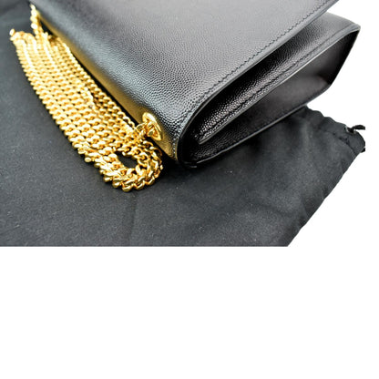 YVES SAINT LAURENT Kate Leather Gold Chain Clutch Crossbody Bag Black