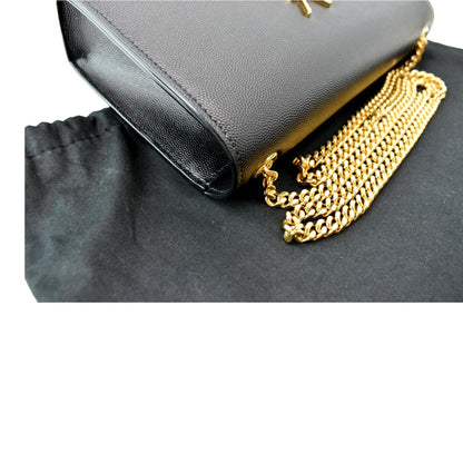 YVES SAINT LAURENT Kate Leather Gold Chain Clutch Crossbody Bag Black