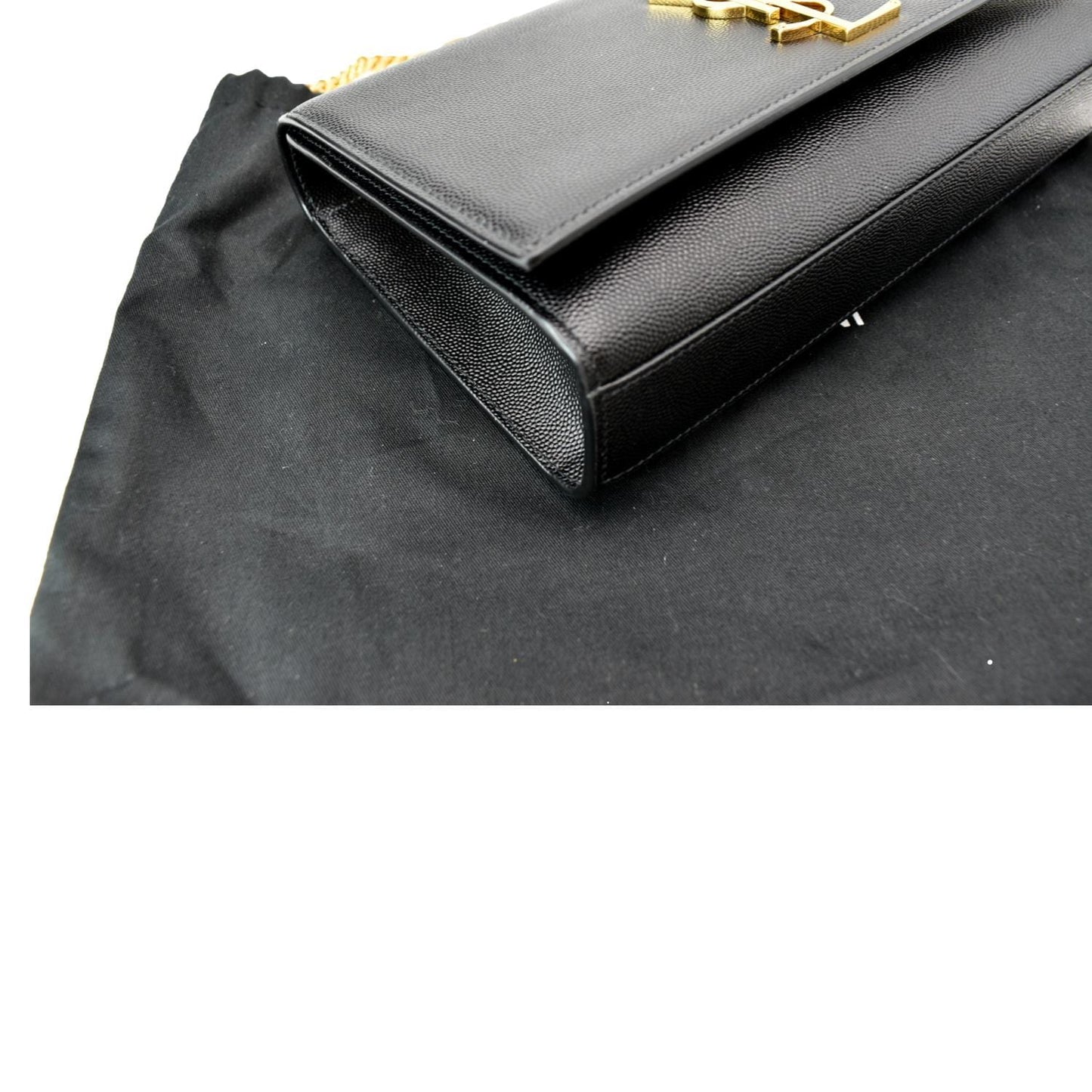 YVES SAINT LAURENT Kate Leather Gold Chain Clutch Crossbody Bag Black