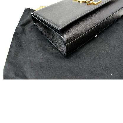 YVES SAINT LAURENT Kate Leather Gold Chain Clutch Crossbody Bag Black