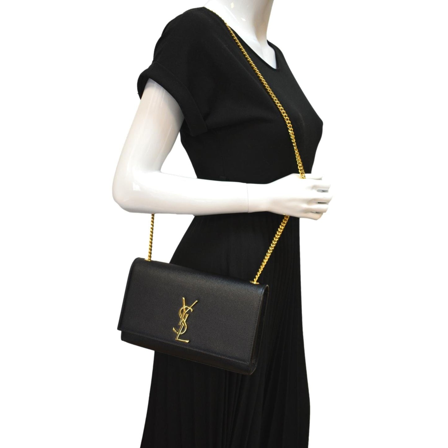 YVES SAINT LAURENT Kate Leather Gold Chain Clutch Crossbody Bag Black