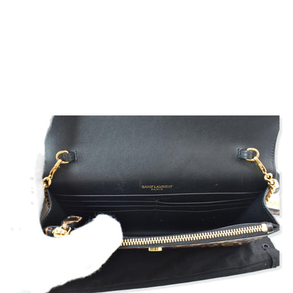 YVES SAINT LAURENT Kate Monogram Leopard Print Shoulder Bag Black - New Year Deals