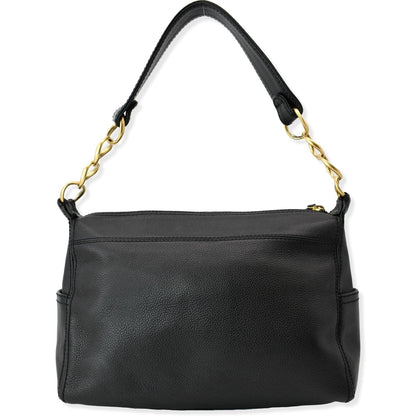CHANEL CC Calfskin Leather Ring Chain Satchel Bag Black