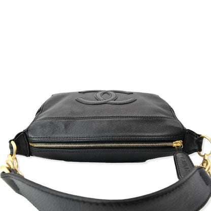 CHANEL CC Calfskin Leather Ring Chain Satchel Bag Black