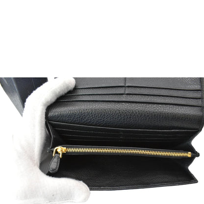 PRADA Continental Flap Leather Long Wallet Black