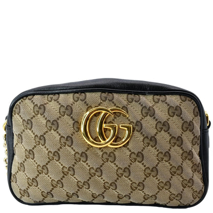 GUCCI GG Marmont Small Matelasse Canvas Leather Crossbody Bag Beige 447632