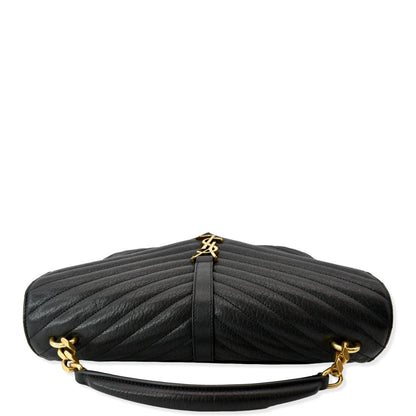 YVES SAINT LAURENT College Large Flap Matelassé Leather Shoulder Bag Black