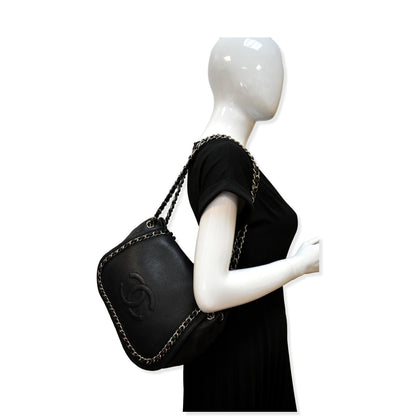 CHANEL CC Chain Around Flap Pebbled Calfskin Shoulder Bag Black