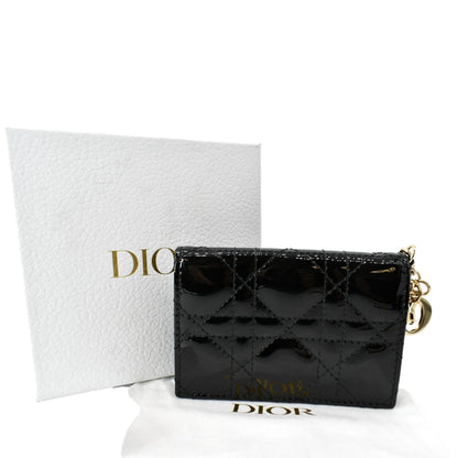CHRISTIAN DIOR Mini Lady Dior Cannage Calfskin Leather Compact Wallet Black