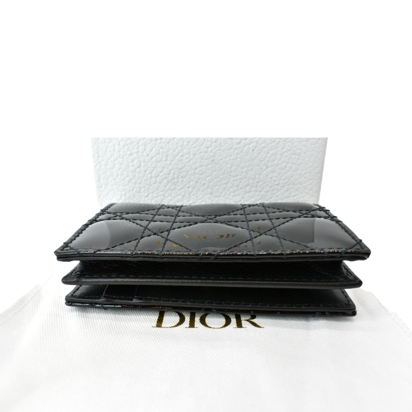 CHRISTIAN DIOR Mini Lady Dior Cannage Calfskin Leather Compact Wallet Black