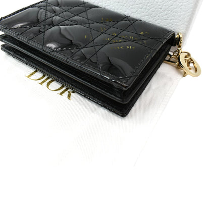 CHRISTIAN DIOR Mini Lady Dior Cannage Calfskin Leather Compact Wallet Black