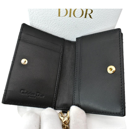 CHRISTIAN DIOR Mini Lady Dior Cannage Calfskin Leather Compact Wallet Black