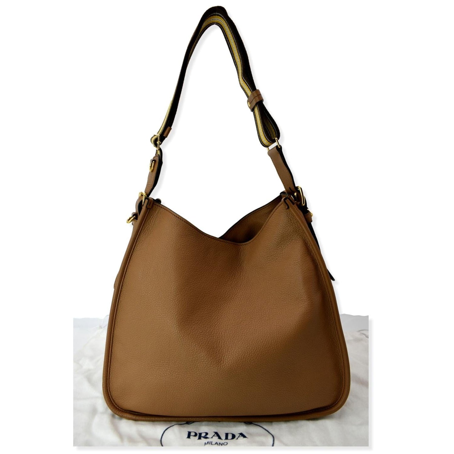 PRADA Logo Soft Leather Hobo Shoulder Bag Taupe - 10% Off