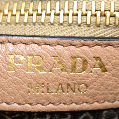 PRADA Logo Soft Leather Hobo Shoulder Bag Taupe - 10% Off