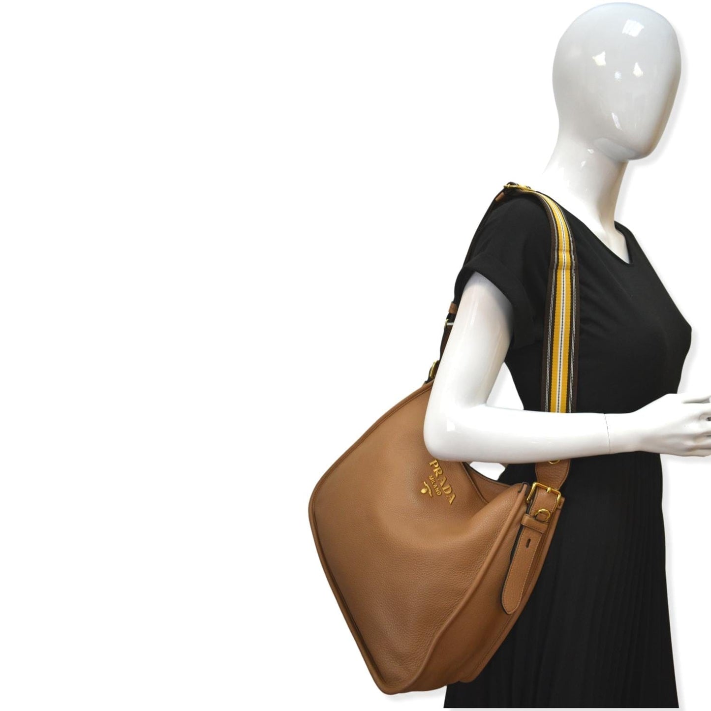 PRADA Logo Soft Leather Hobo Shoulder Bag Taupe - 10% Off
