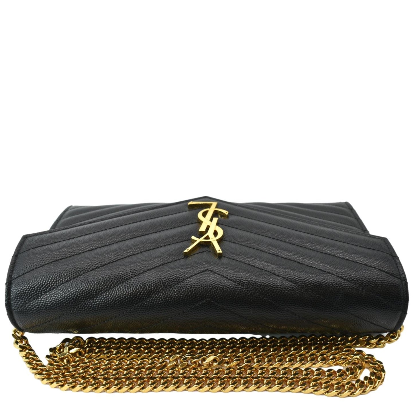Yves Saint Laurent Embossed Leather Wallet on Chain Shoulder Bag Black