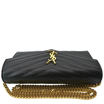 Yves Saint Laurent Embossed Leather Wallet on Chain Shoulder Bag Black