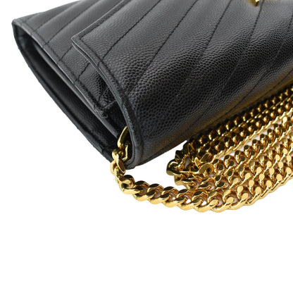 Yves Saint Laurent Embossed Leather Wallet on Chain Shoulder Bag Black