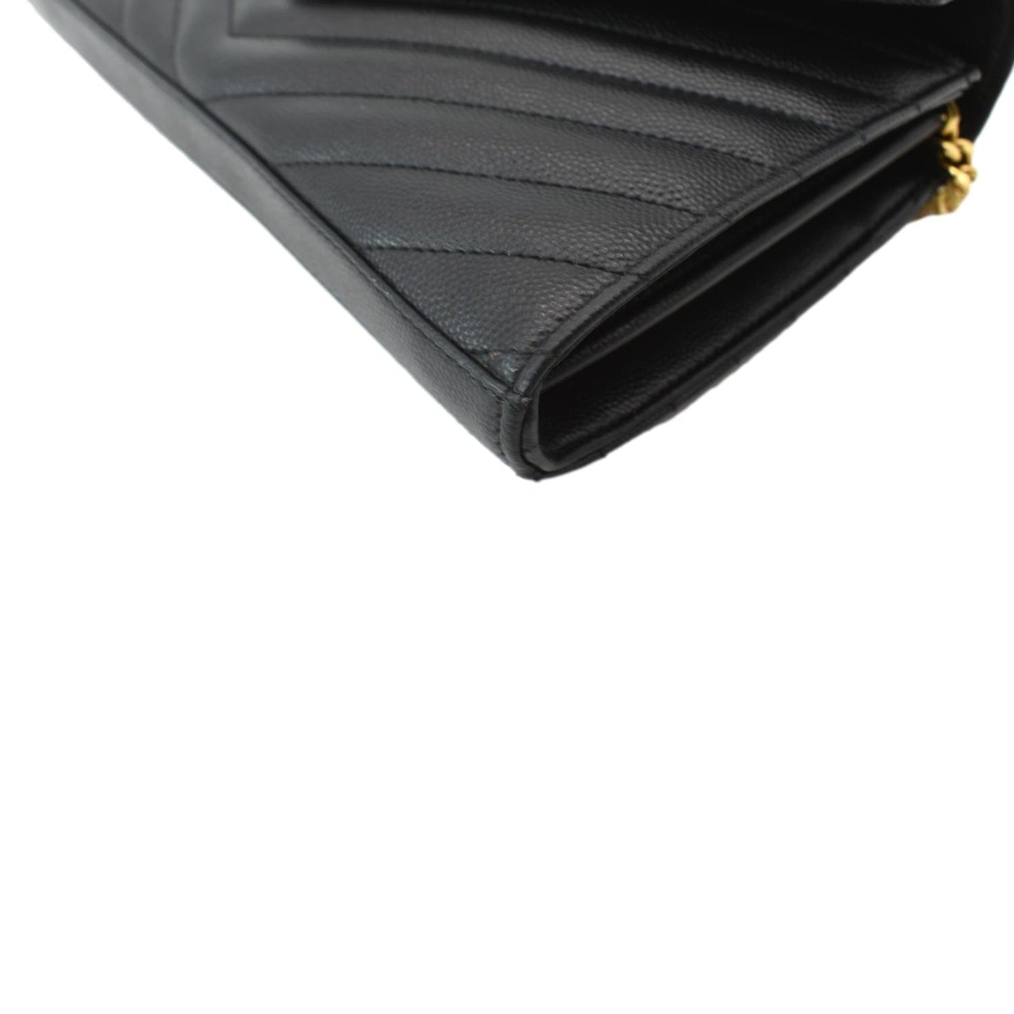 Yves Saint Laurent Embossed Leather Wallet on Chain Shoulder Bag Black