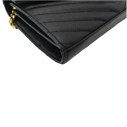 Yves Saint Laurent Embossed Leather Wallet on Chain Shoulder Bag Black