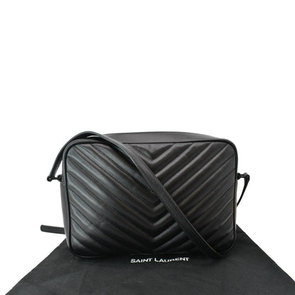YVES SAINT LAURENT Lou Chevron Leather Camera Crossbody Bag Black