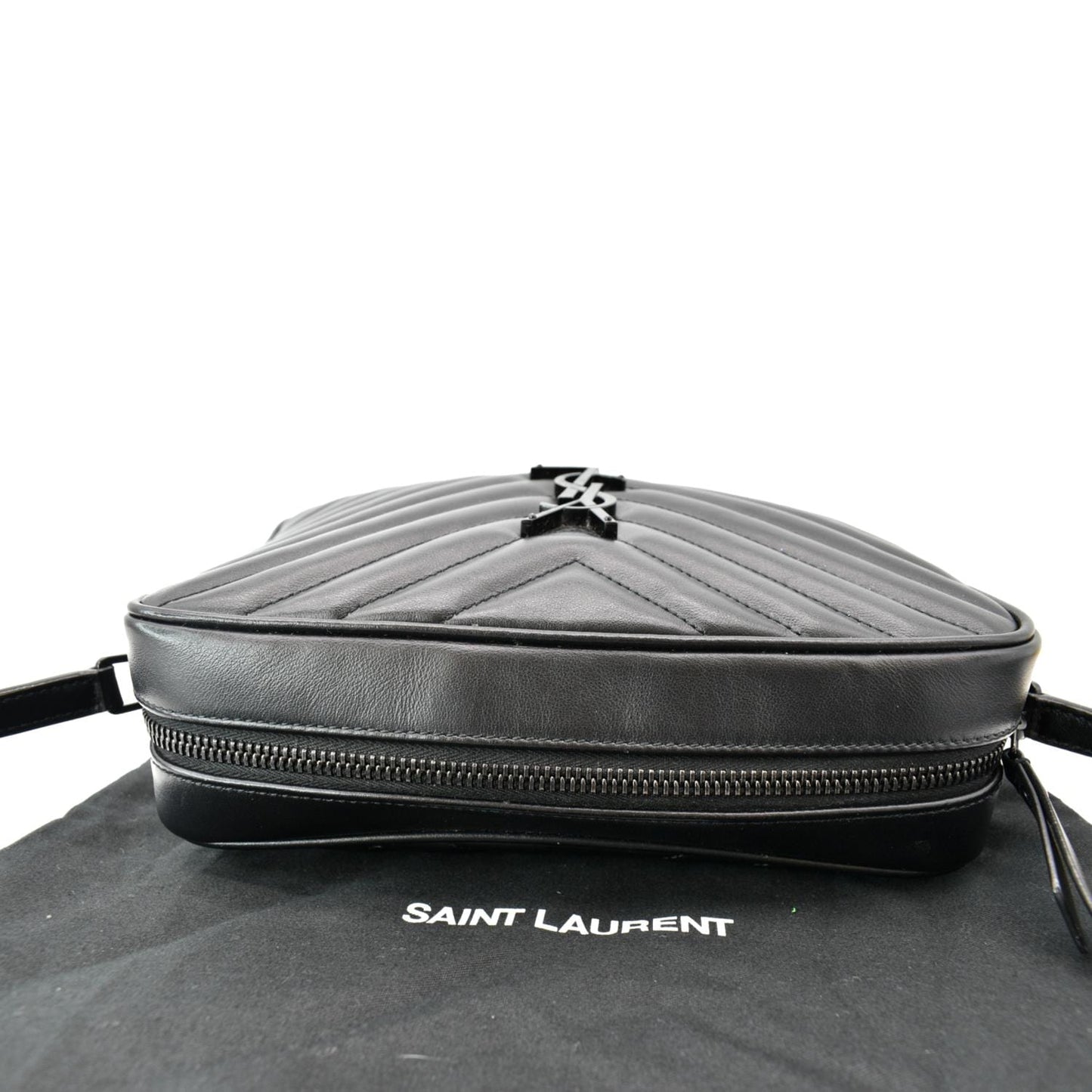 YVES SAINT LAURENT Lou Chevron Leather Camera Crossbody Bag Black