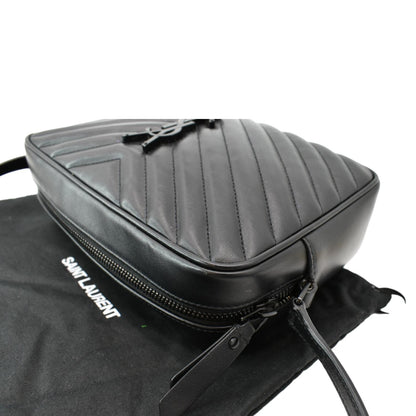 YVES SAINT LAURENT Lou Chevron Leather Camera Crossbody Bag Black