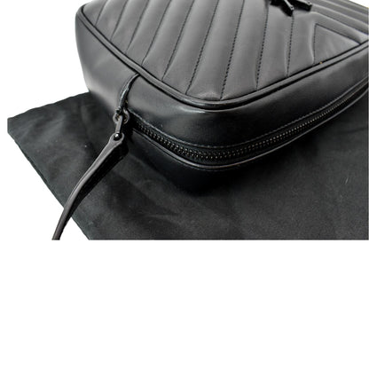 YVES SAINT LAURENT Lou Chevron Leather Camera Crossbody Bag Black