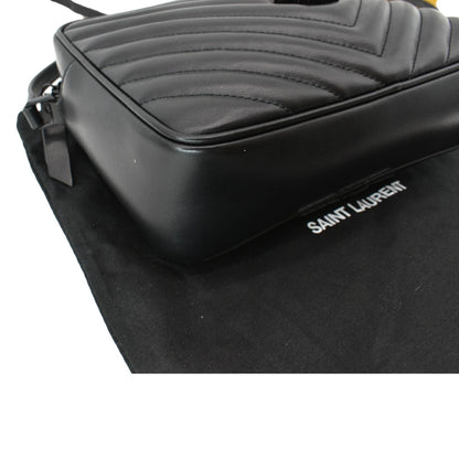 YVES SAINT LAURENT Lou Chevron Leather Camera Crossbody Bag Black