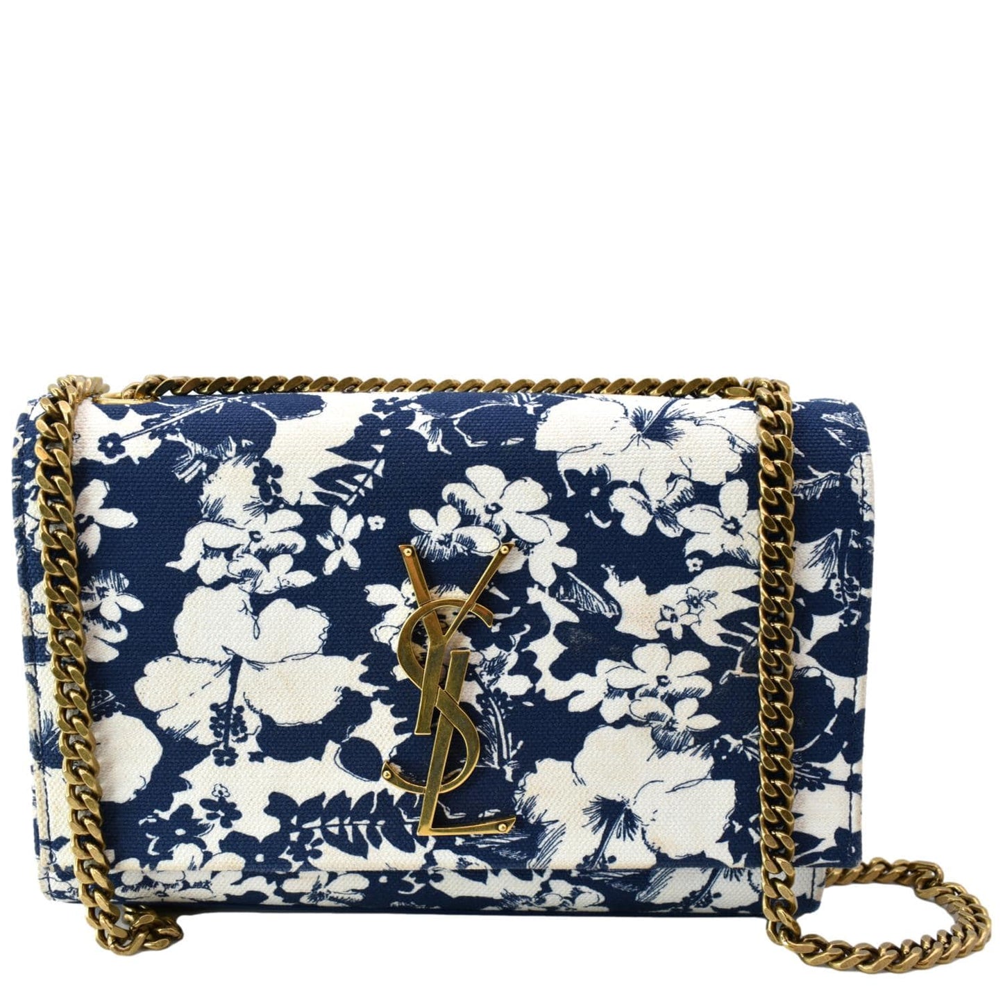 YVES SAINT LAURENT Kate Floral Print Canvas Shoulder Bag Blue