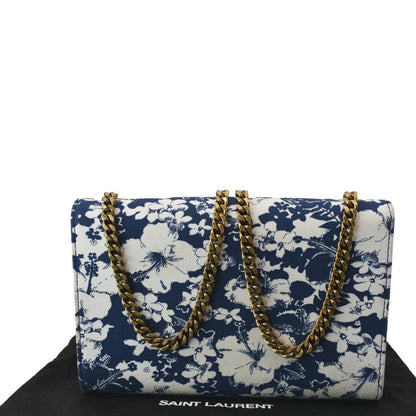 YVES SAINT LAURENT Kate Floral Print Canvas Shoulder Bag Blue