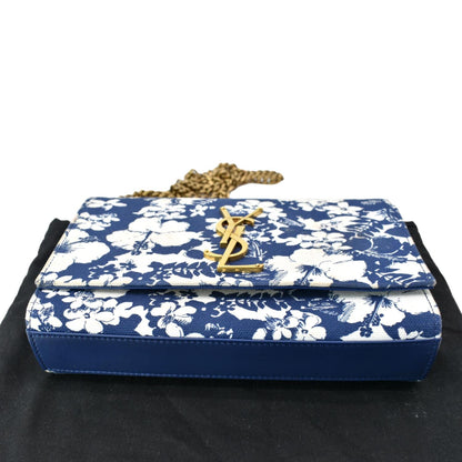 YVES SAINT LAURENT Kate Floral Print Canvas Shoulder Bag Blue