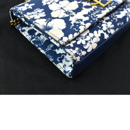 YVES SAINT LAURENT Kate Floral Print Canvas Shoulder Bag Blue