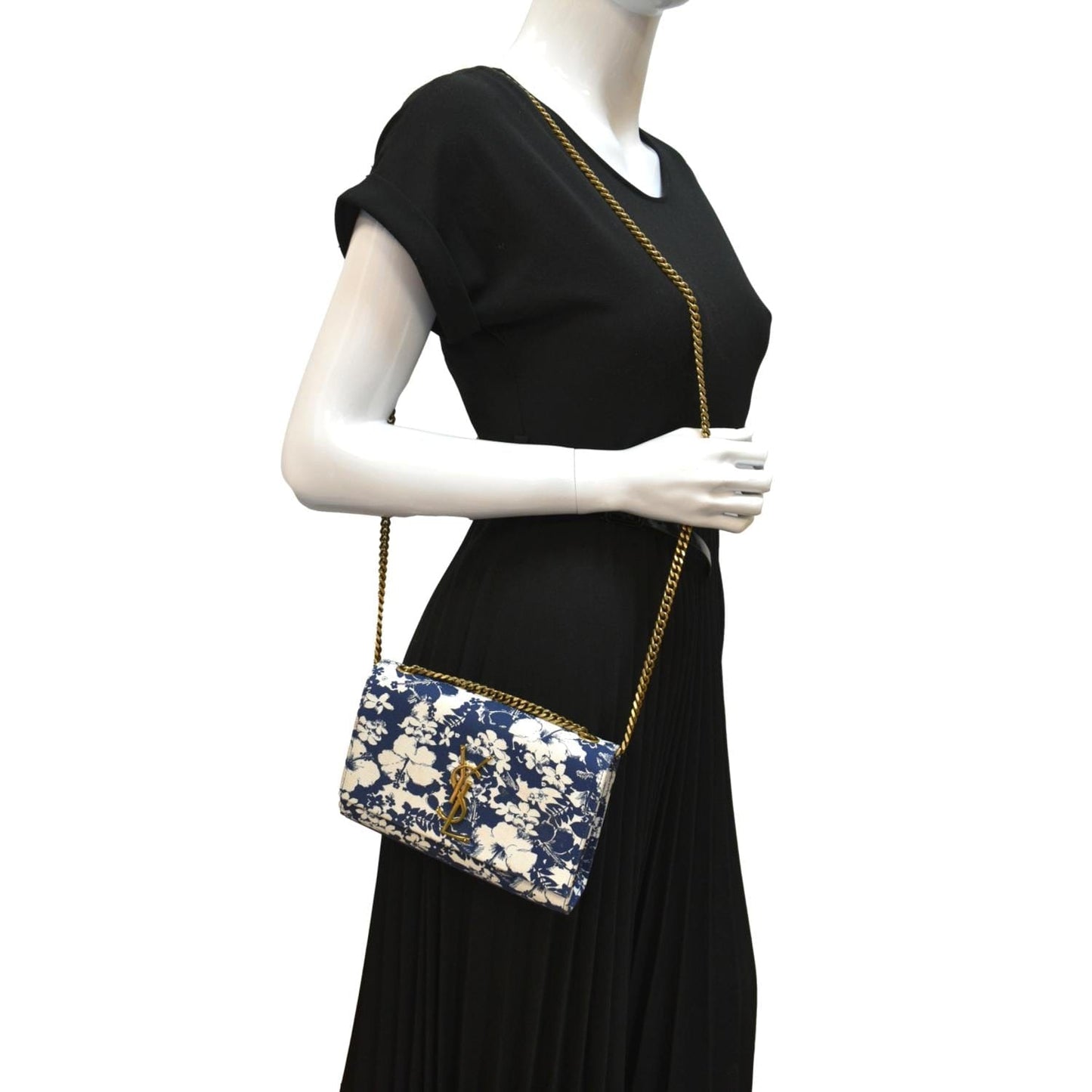 YVES SAINT LAURENT Kate Floral Print Canvas Shoulder Bag Blue