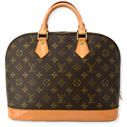 LOUIS VUITTON Alma Monogram Canvas Satchel Bag Brown