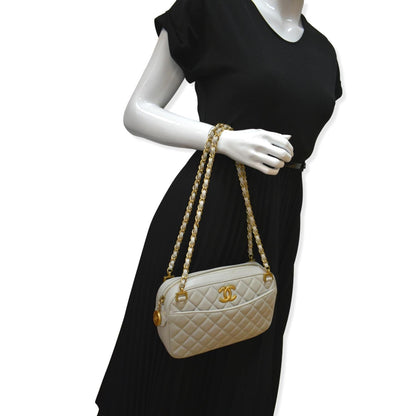 CHANEL Misia CC Lambskin Chain Camera Shoulder Bag White