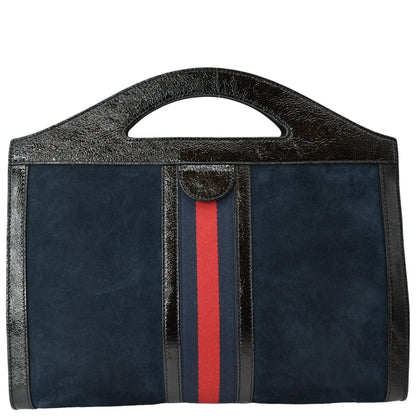 GUCCI Ophidia GG Suede Patent Web Top Handle Bag Black 512957