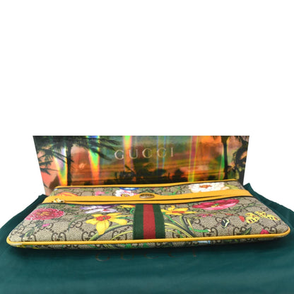GUCCI Large Ophidia Flora GG Monogram Leather Pouch Clutch Bag Multicolor 517551